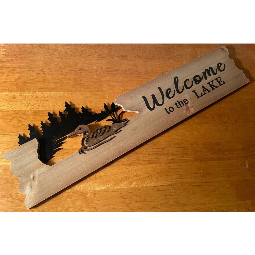 Welcome To The Lake Loon Sign Wood Metal Log Cabin Lodge Wildlife Decor New